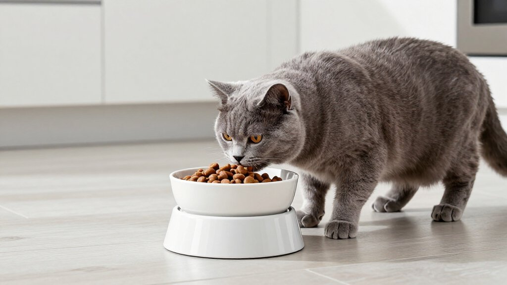 cat eating from an elevated food bowl