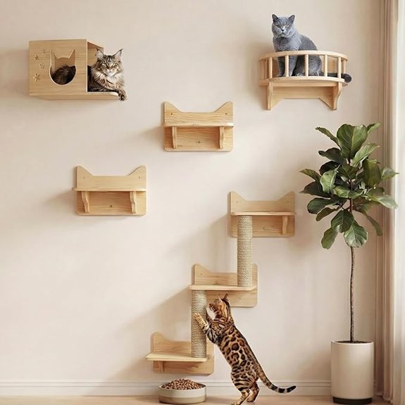 Cat Wall Shelves 9-Piece Wooden Climbing System
