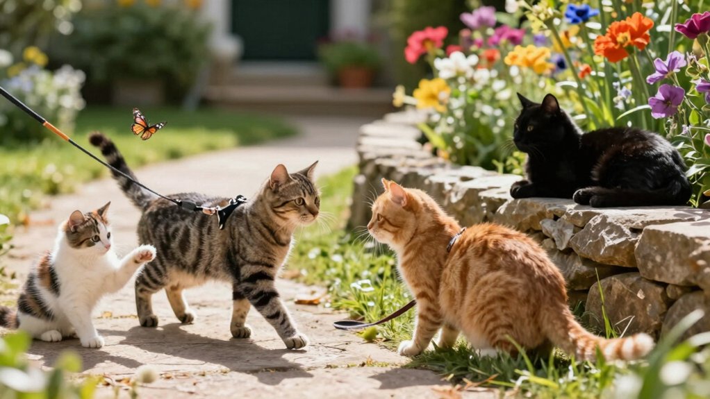 adventurous cats leash walking