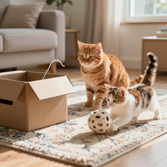 cardboard boxes stringed toys obstacles