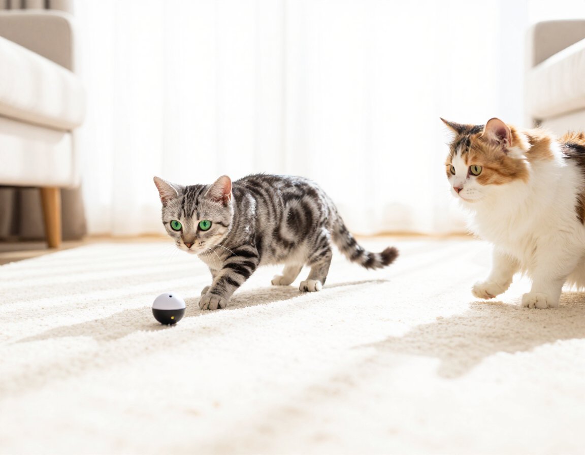 engaging feline instincts chasing a moving toy