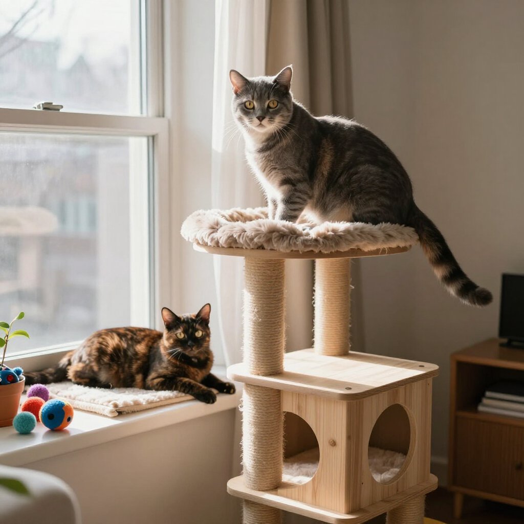 cat on top of a cat tree